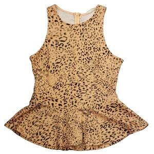 LUSH Peach/Pink Animal Print Peplum Sleeveless Tank Blouse Size Medium